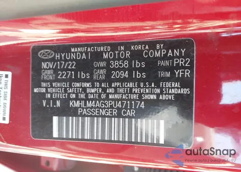 2023 Hyundai Elantra Sel из США, поврежденный, VIN KMHLM4AG3PU471174